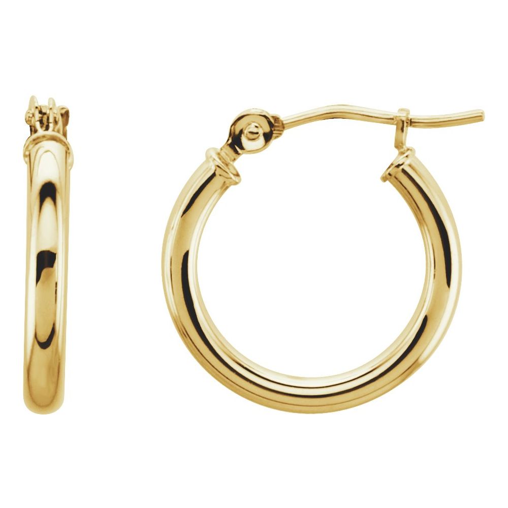 14K Yellow Tube 15 mm Hoop Earrings