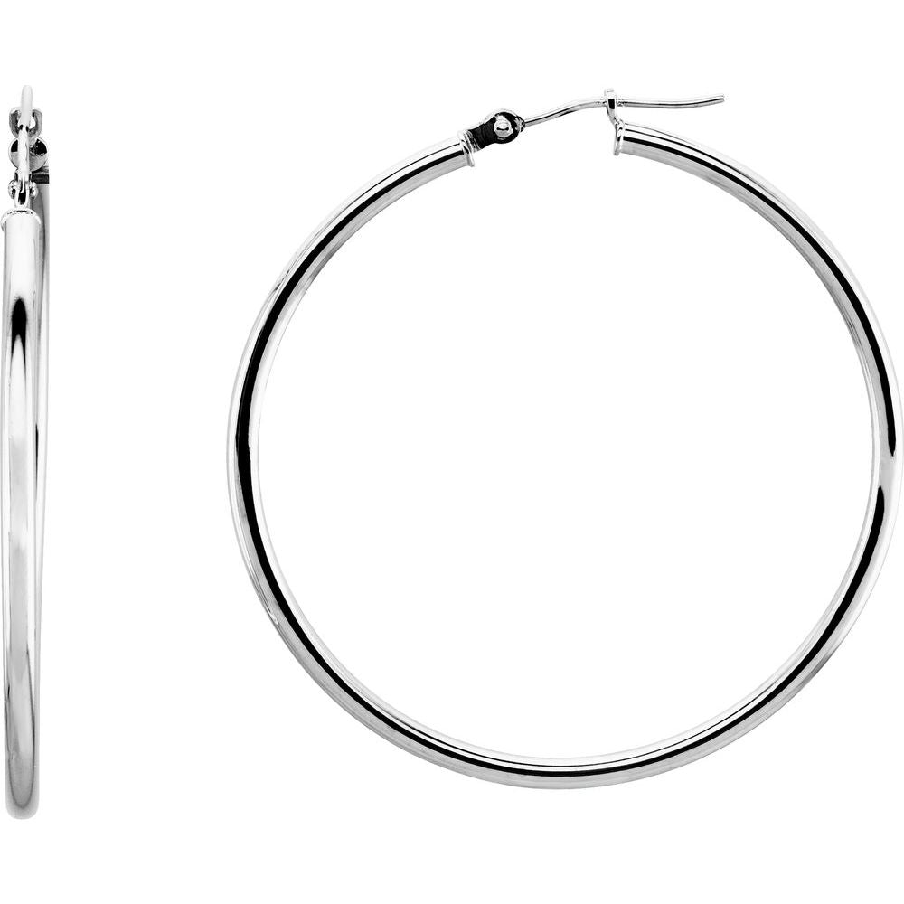 14K White Tube 40 mm Hoop Earrings