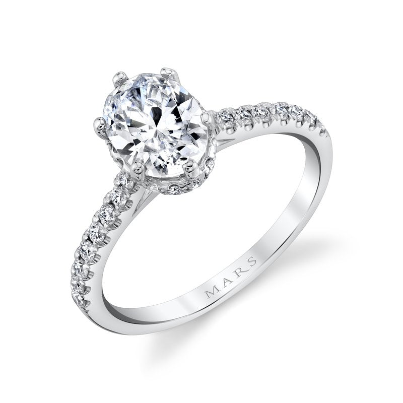 White Gold Diamond Oval Shape Engagement Ring With Hidden Halo