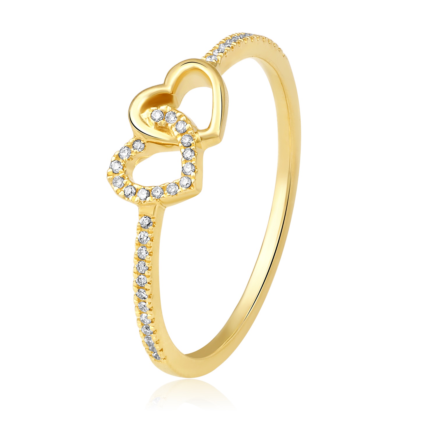 14k Yellow Gold Diamond Double Heart Ring