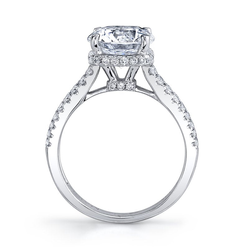 14k White Gold Engagement Ring With Hidden Halo Set With 3.00 CRT Round Brilliant Cut Lab-Grown Diamond