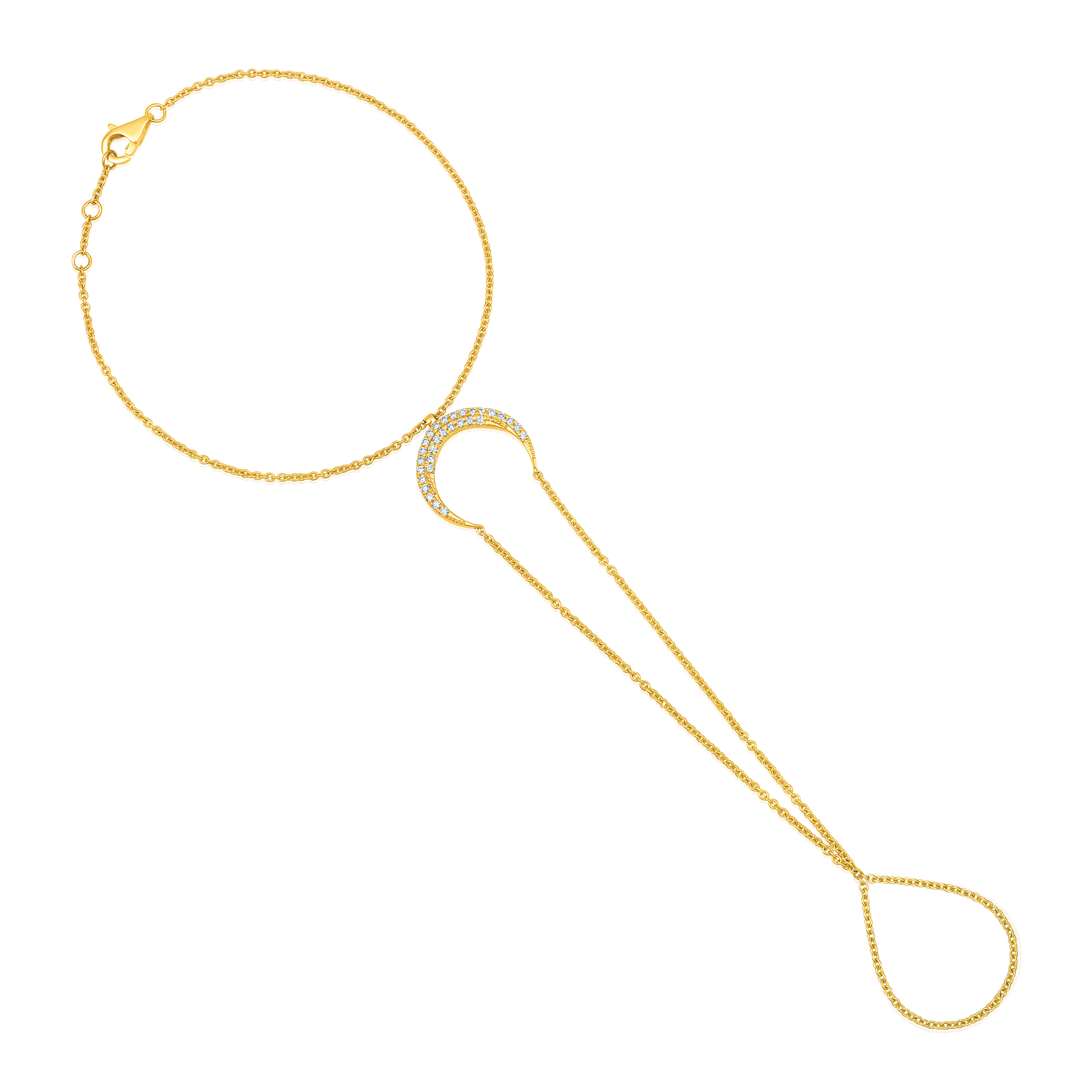 14k Yellow Gold Diamond Half Moon Hand Chain