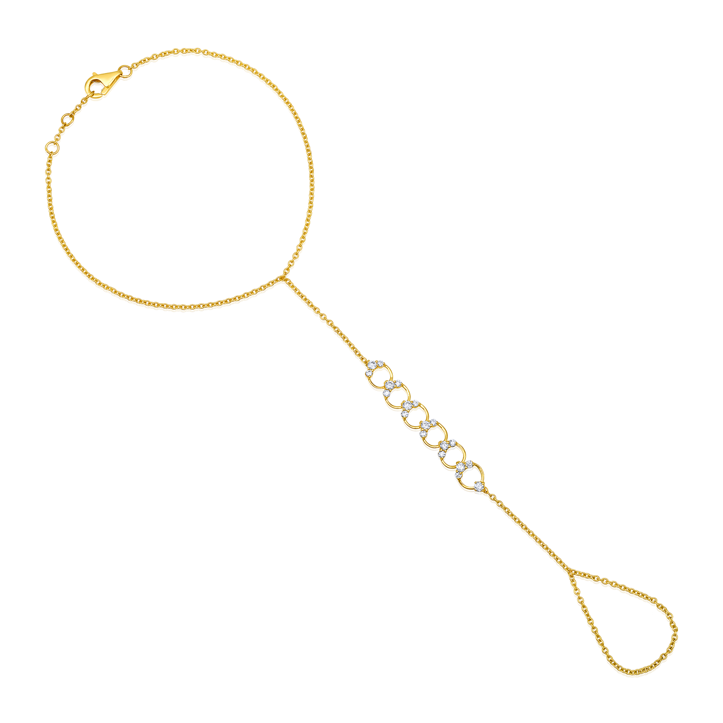 14k Yellow Gold Diamond Hand Chain