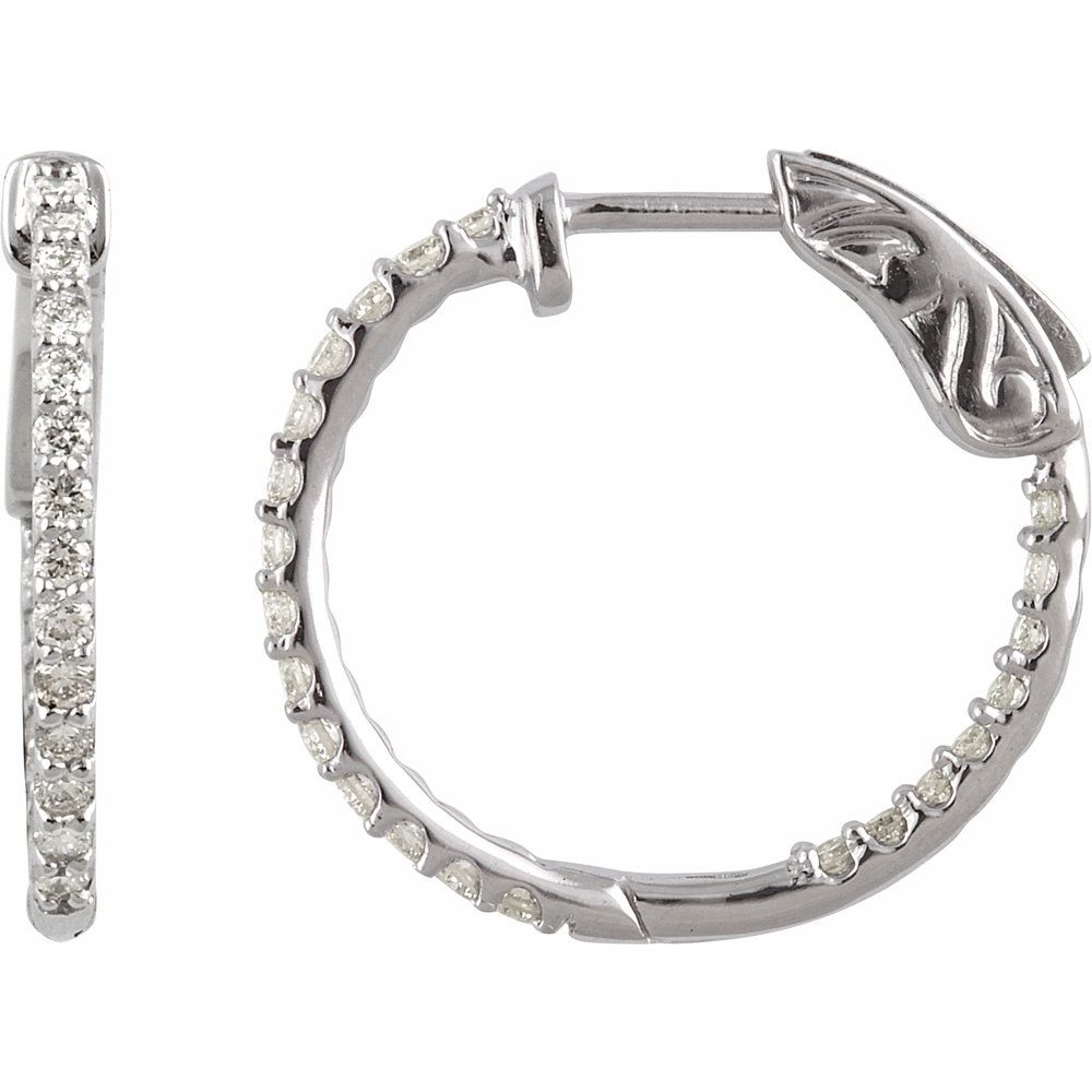 14K White 1/2 CTW Natural Diamond Inside-Outside 19 mm Hinged Hoop Earrings