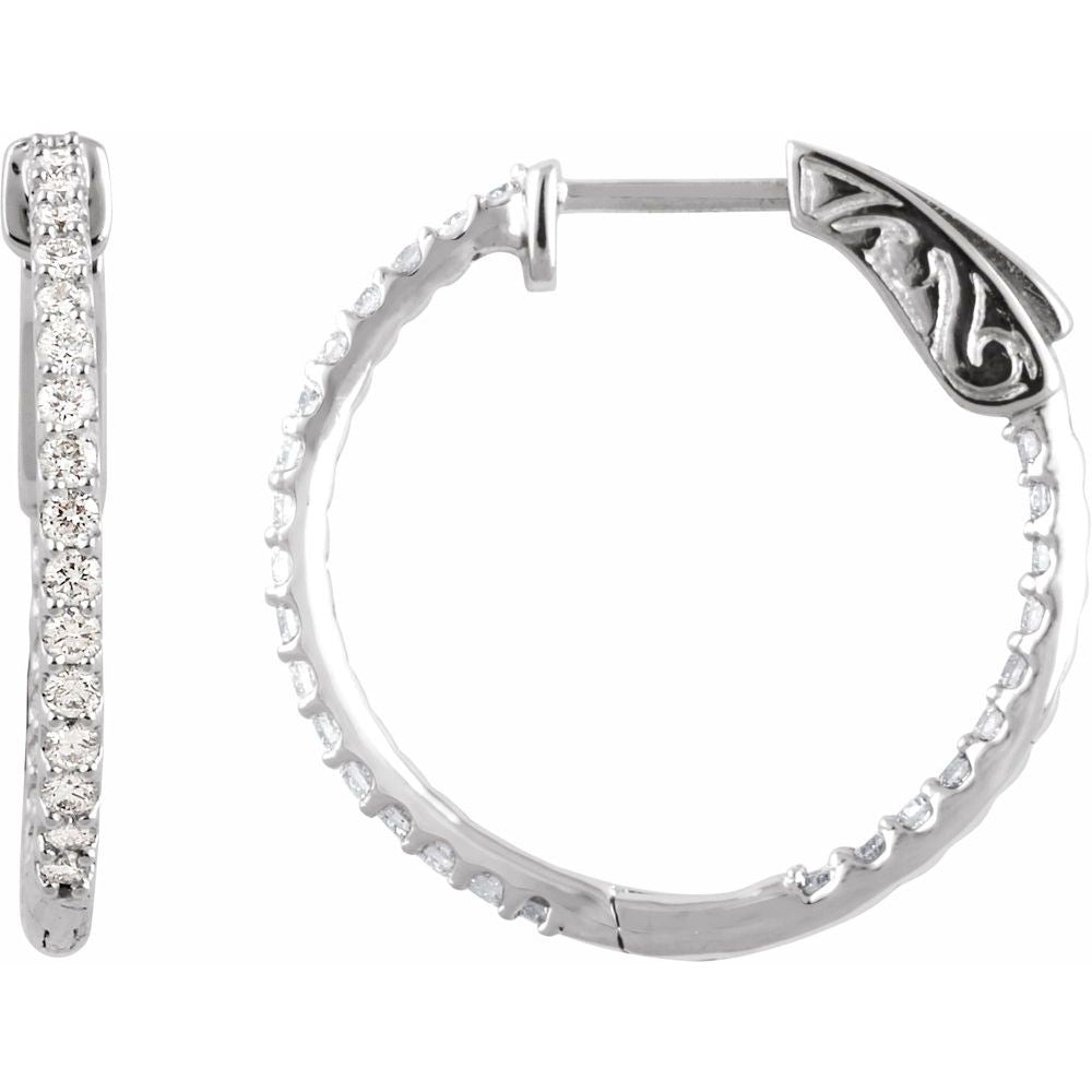 14K White 3/4 CTW Natural Diamond Inside-Outside 23 mm Hinged Hoop Earrings