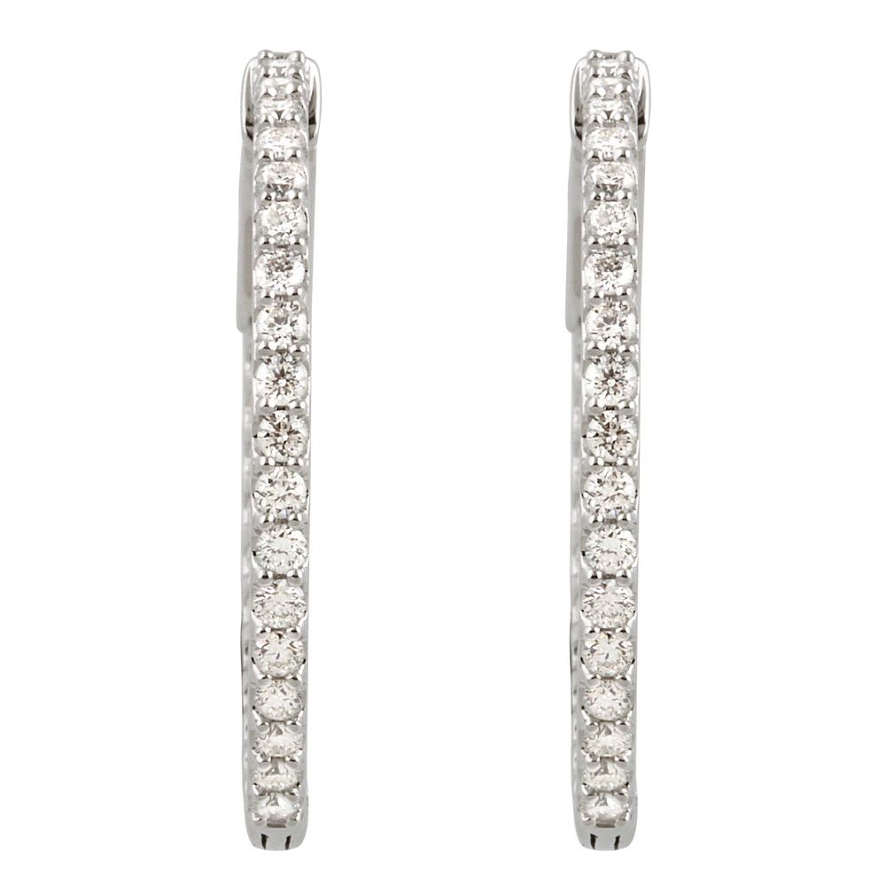 14K White 1 CTW Natural Diamond Inside-Outside 26.5 mm Hinged Hoop Earrings
