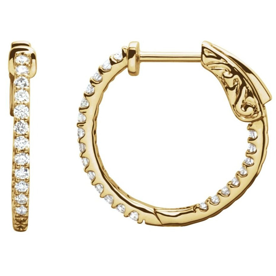 14K Yellow 1/2 CTW Natural Diamond Inside-Outside 19 mm Hinged Hoop Earrings