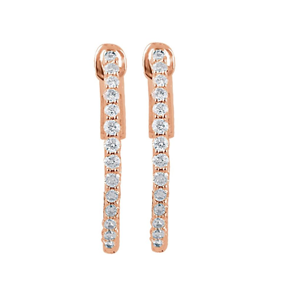 14K Rose 1/2 CTW Natural Diamond Inside-Outside 19 mm Hinged Hoop Earrings