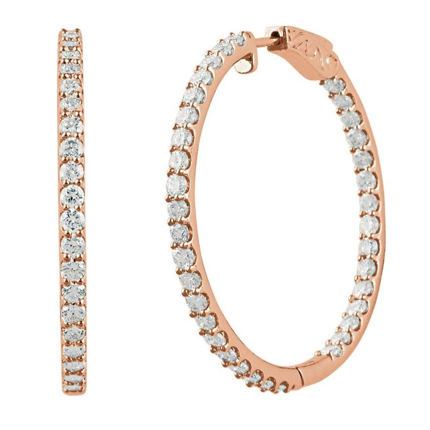 14K Rose 5 CTW Natural Diamond Inside-Outside 41.5 mm Hinged Hoop Earrings