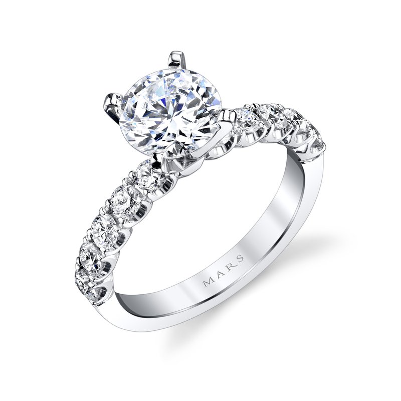 14k White Gold Engagement Ring Set With 3.00 CRT Round Brilliant Cut Lab-Grown Diamond