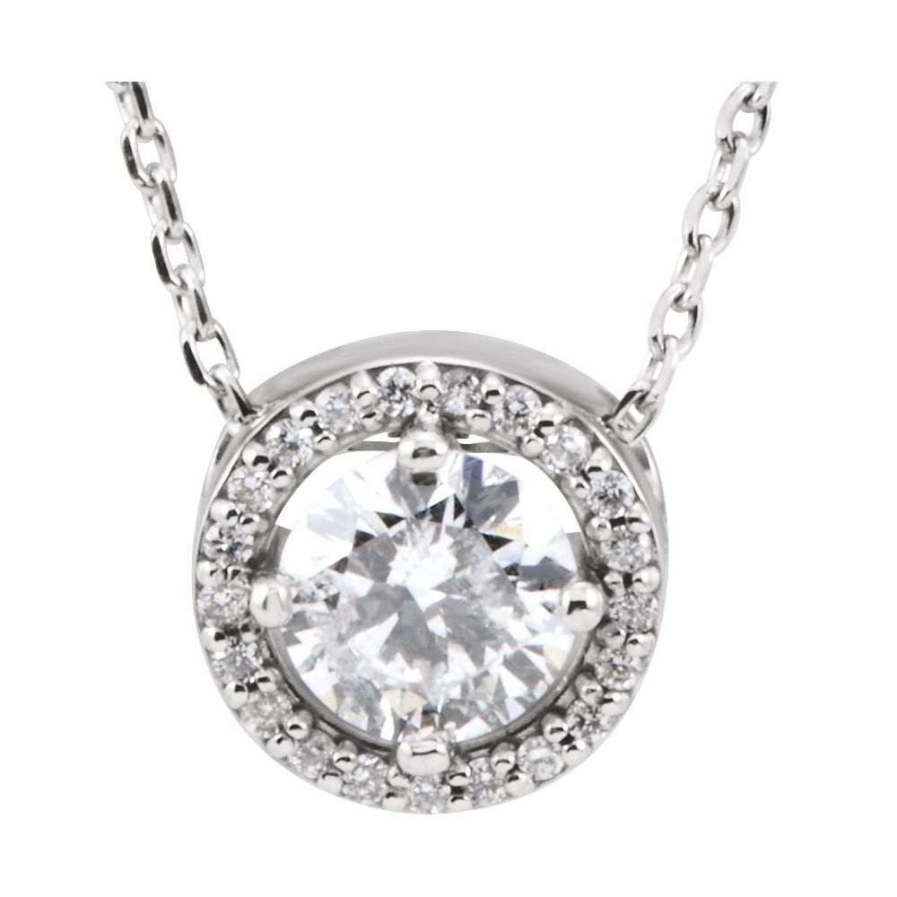 14K White 1/2 CTW Natural Diamond Halo-Style 16" Necklace