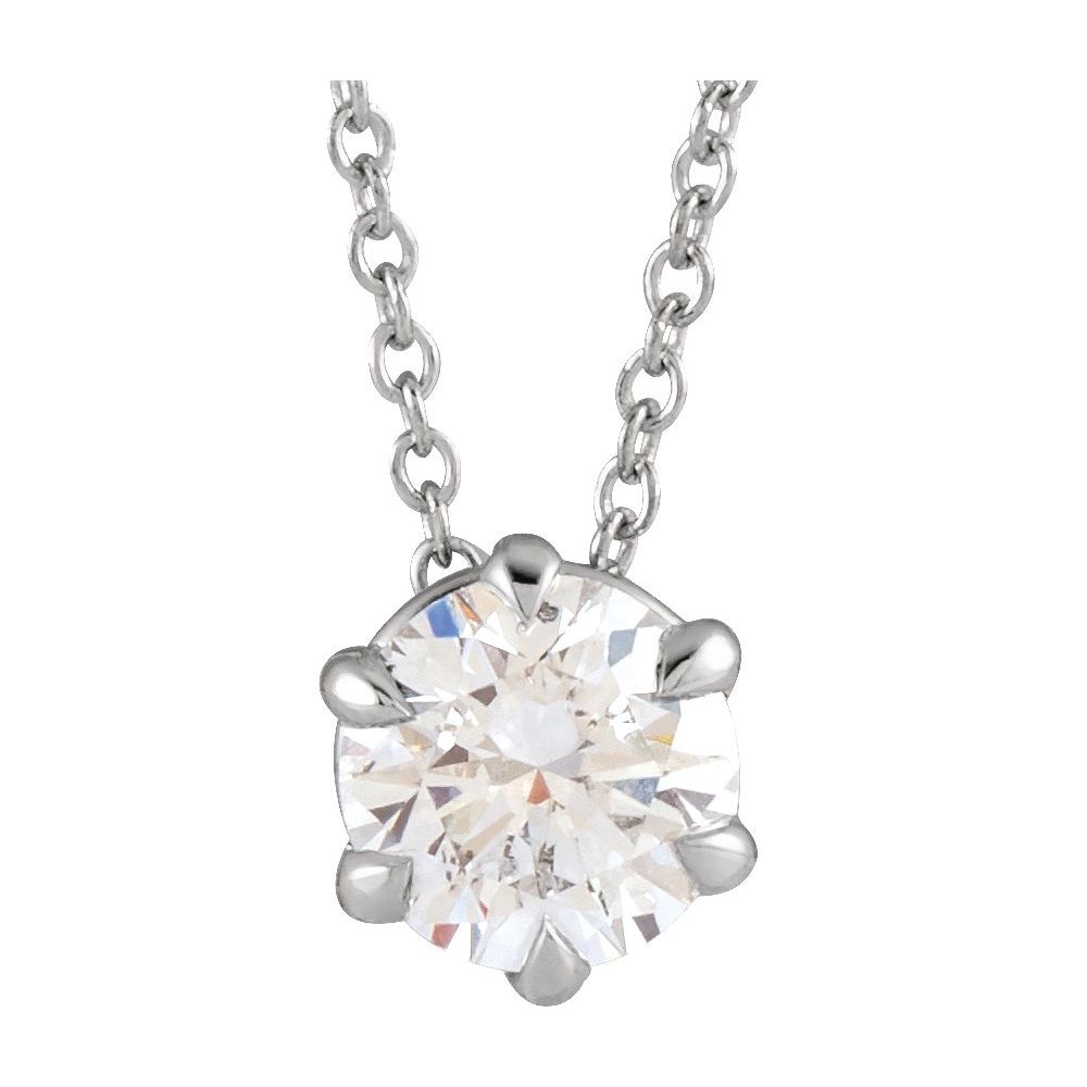14K White 3/4 CT Natural Diamond Solitaire 16-18"