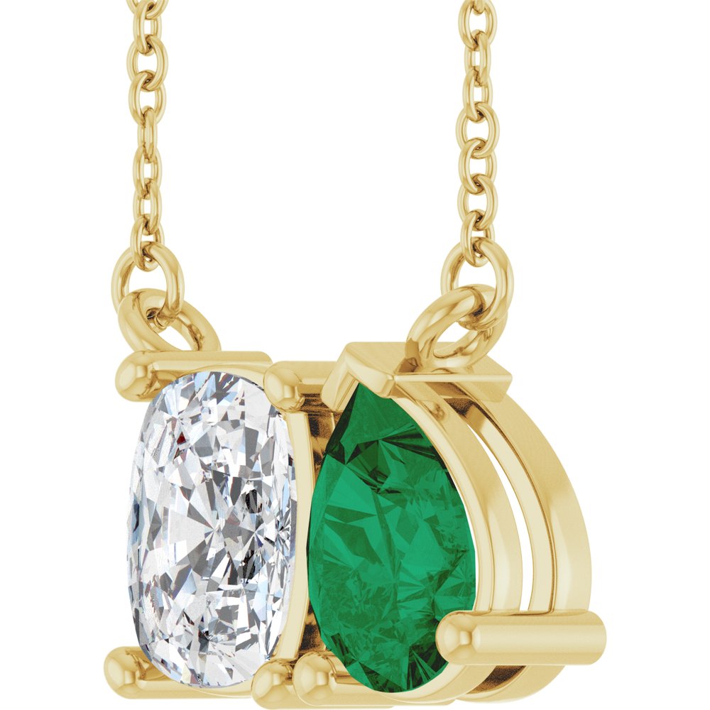 Toi et moi Diamond and Emerald Pendant