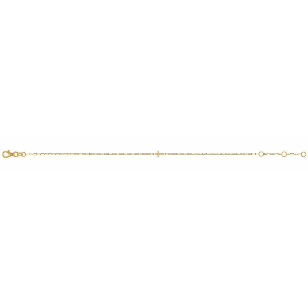 14k Yellow Gold Dainty Sideway Cross in Adjustable Chain Bracelet