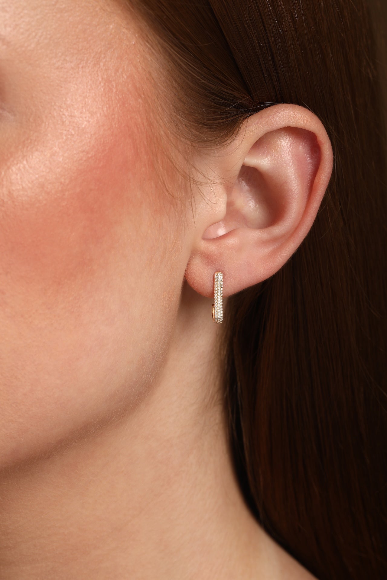 Triple Row Pave Huggie Earrings