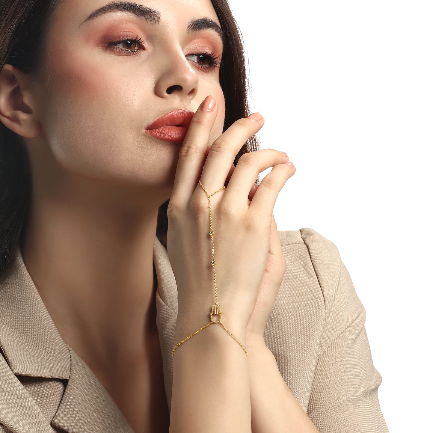 14k Yellow Gold Diamond Hamsa Hand Chain