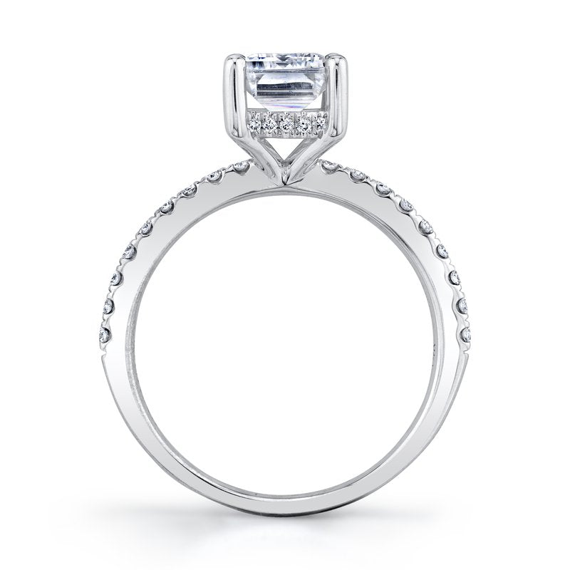 Mars Emerald Engagement Ring 14K White Gold with Hidden Halo