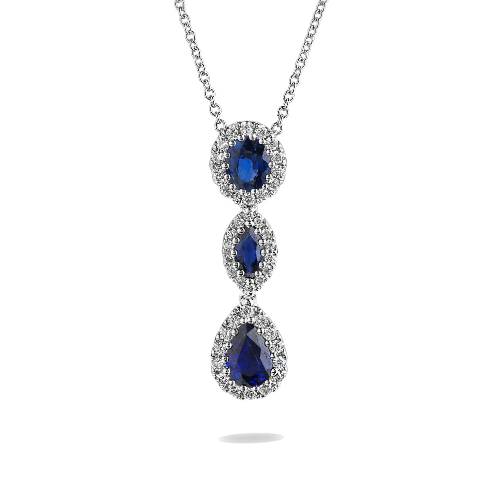 Three Stone Sapphire with Diamond Halo