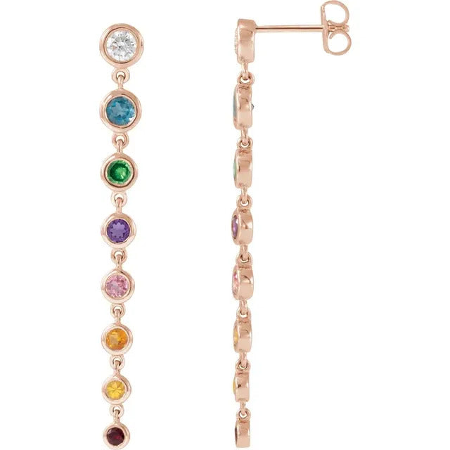 14k Natural Gemstone and Diamonds Rainbow Drop Earrings