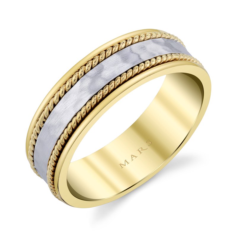 Men's 14k Two Tone Satin Hammered with Braid Inlay Wedding Band