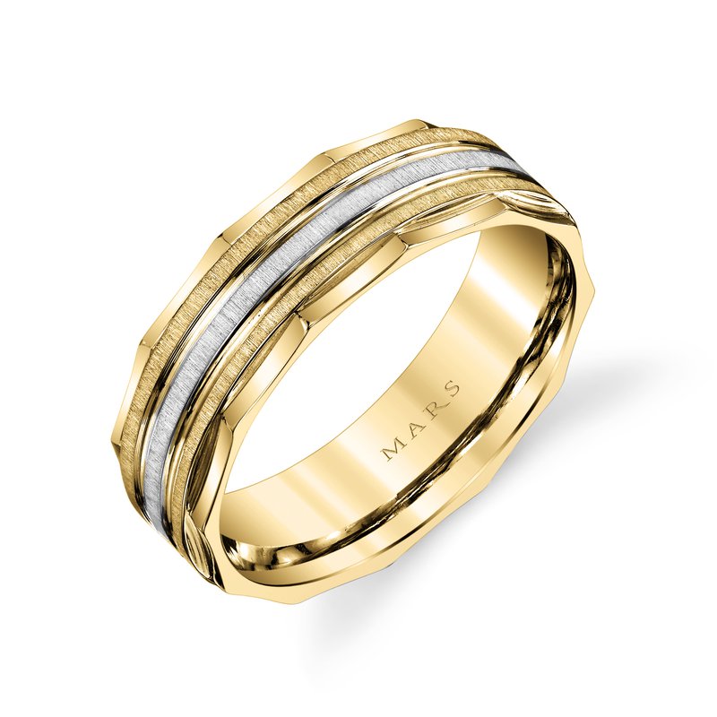 Men's Two Tone Brushed Center with Grooved Edge Wedding Band