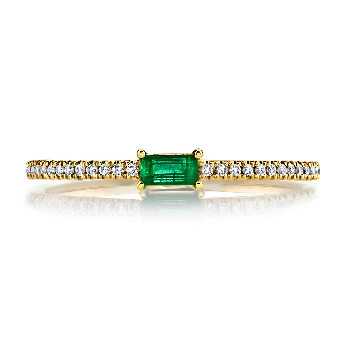 14k Yellow Gold Dainty Emerald Band
