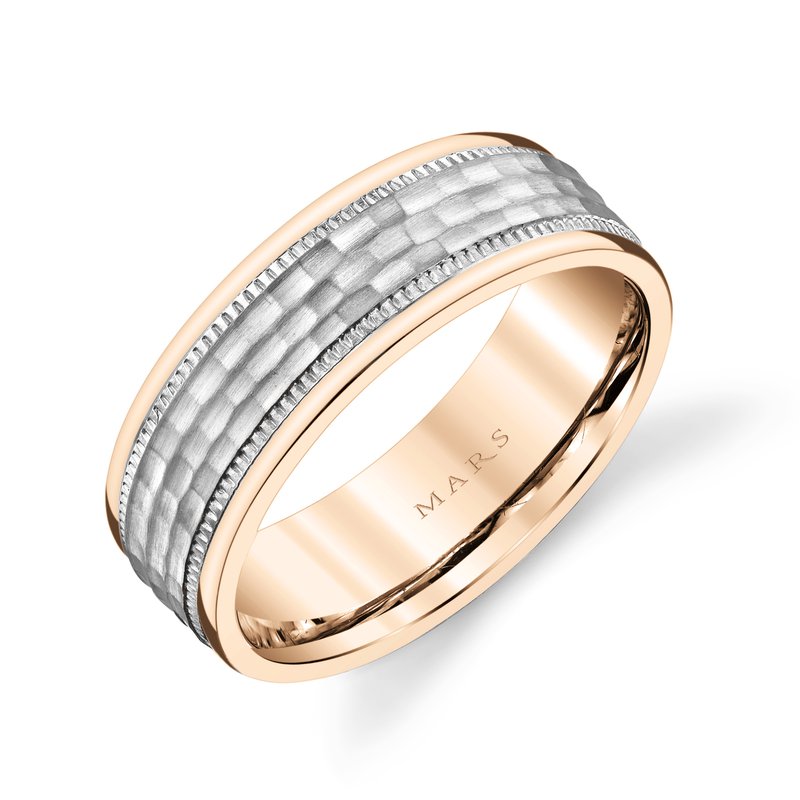 Men's Two Tone 7mm Satin Hammer with Milgrain Edge Wedding Band
