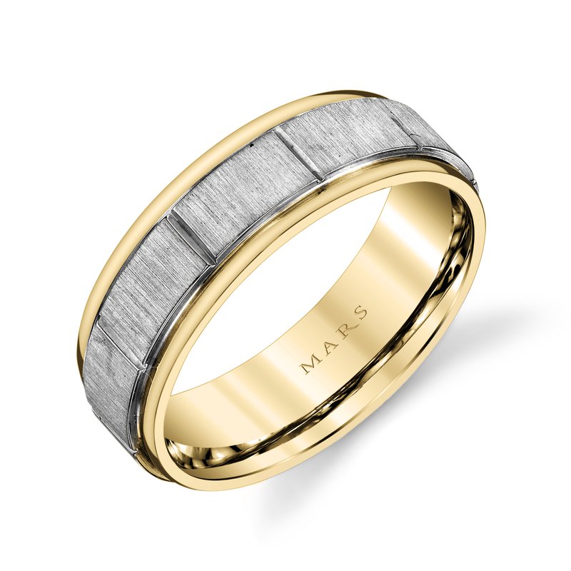 Men's Two Tone Vertically Grooved with Brushed Finish Wedding Band