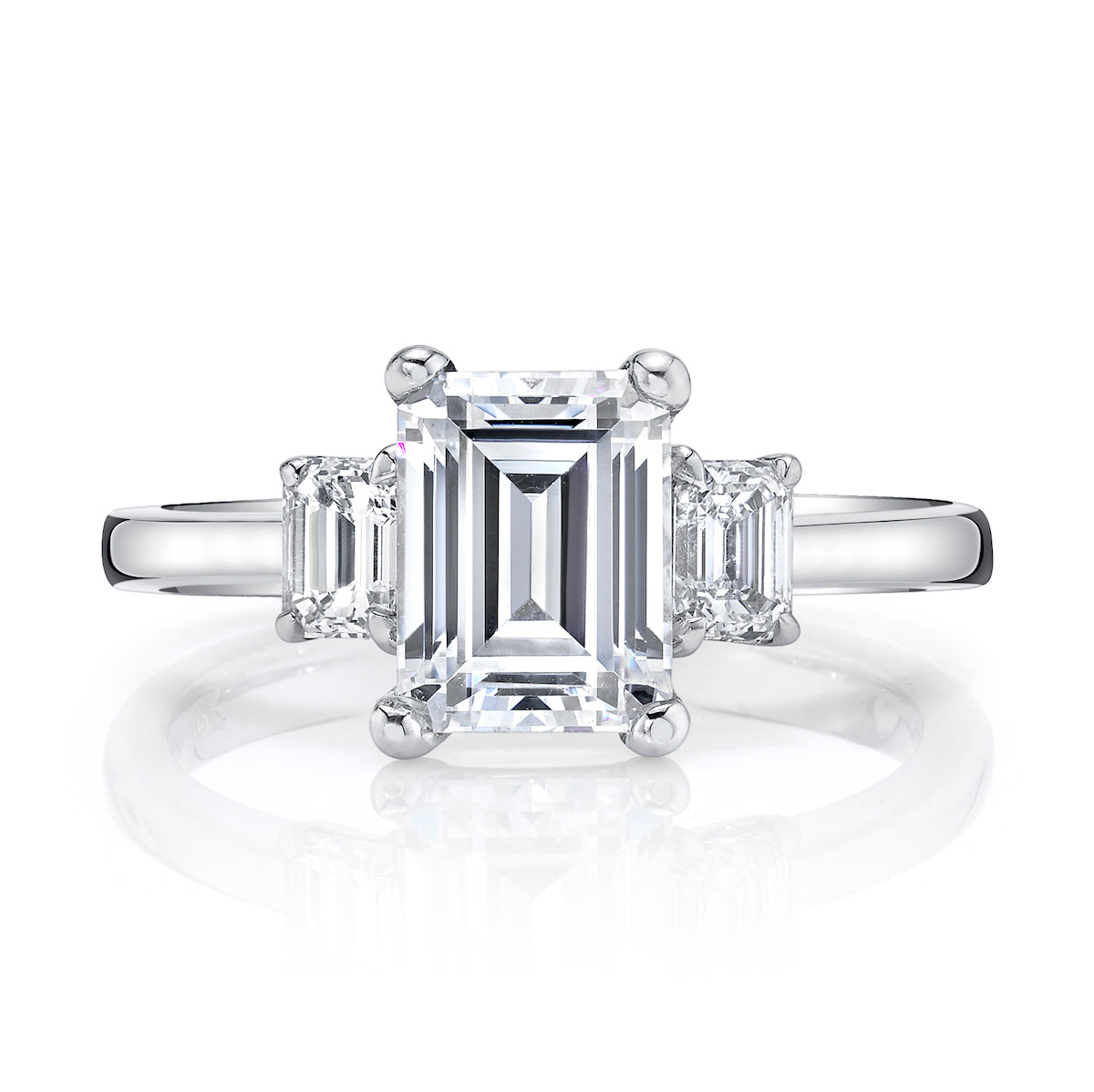 Mars Emerald Three-Stone Engagement Ring 14K White Gold