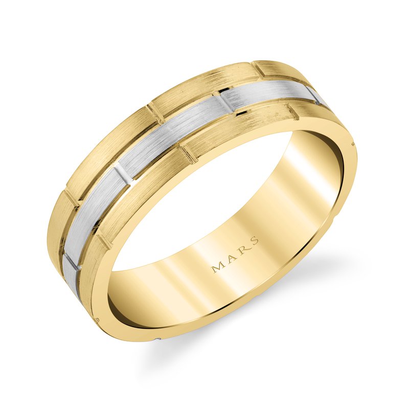 Men's 14k Two Tone Brick Style Brushed Finish Wedding Band