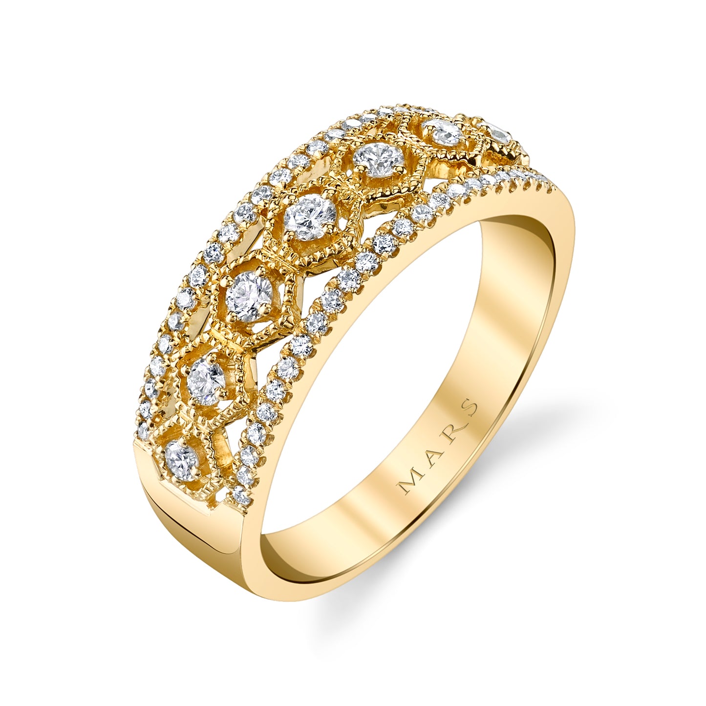 Yellow Gold with Filigree Open Diamond Band