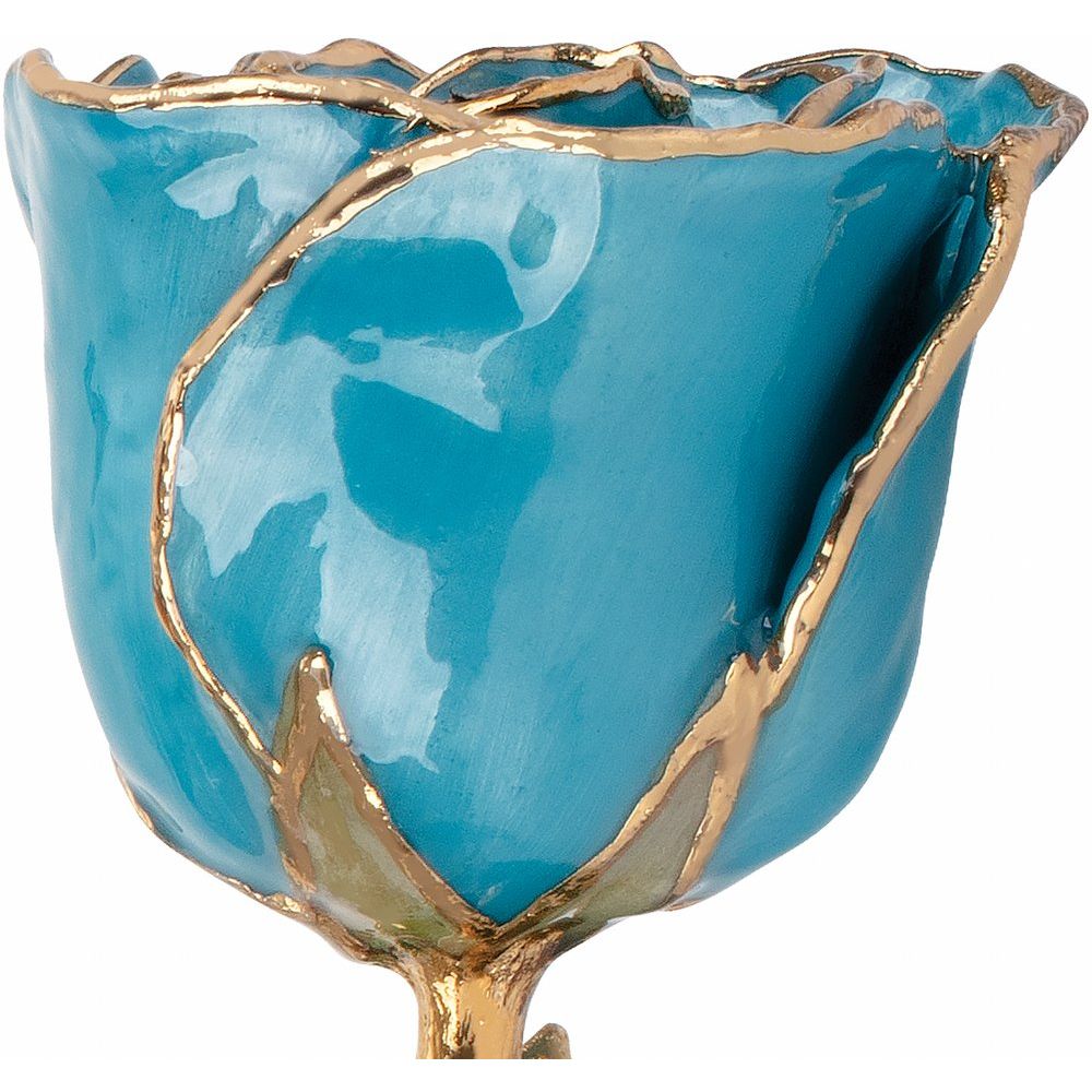 Lacquered Aquamarine Colored Rose with Gold Trim