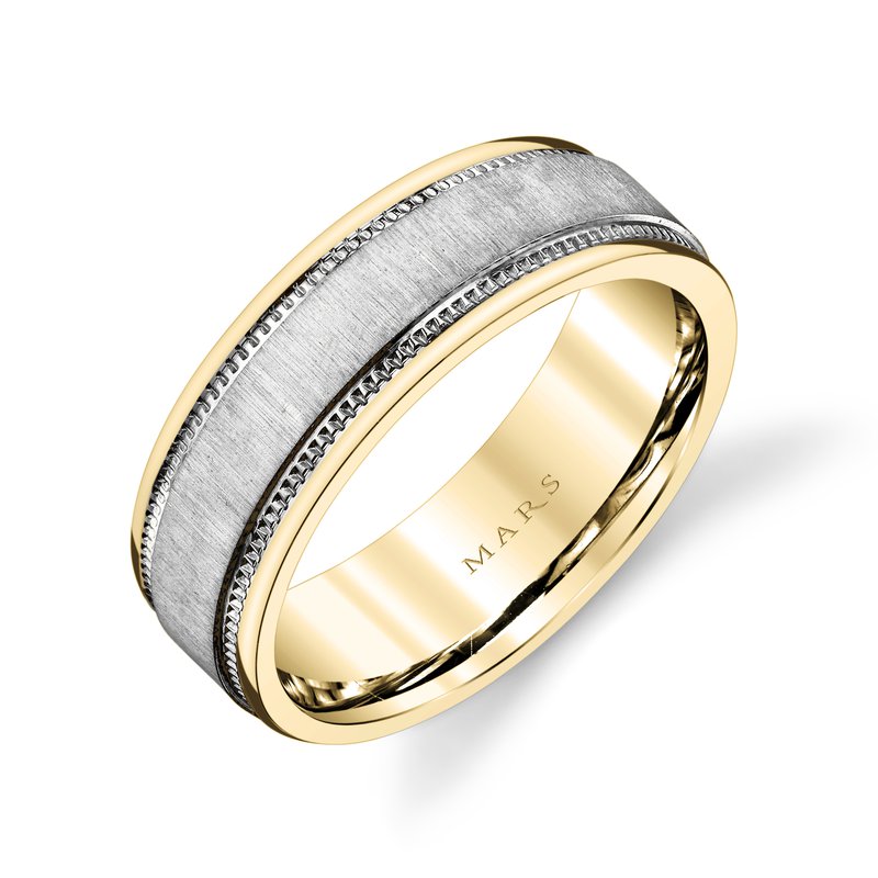 Men's Two Tone Ice Finish with Milgrain Edge Wedding Band