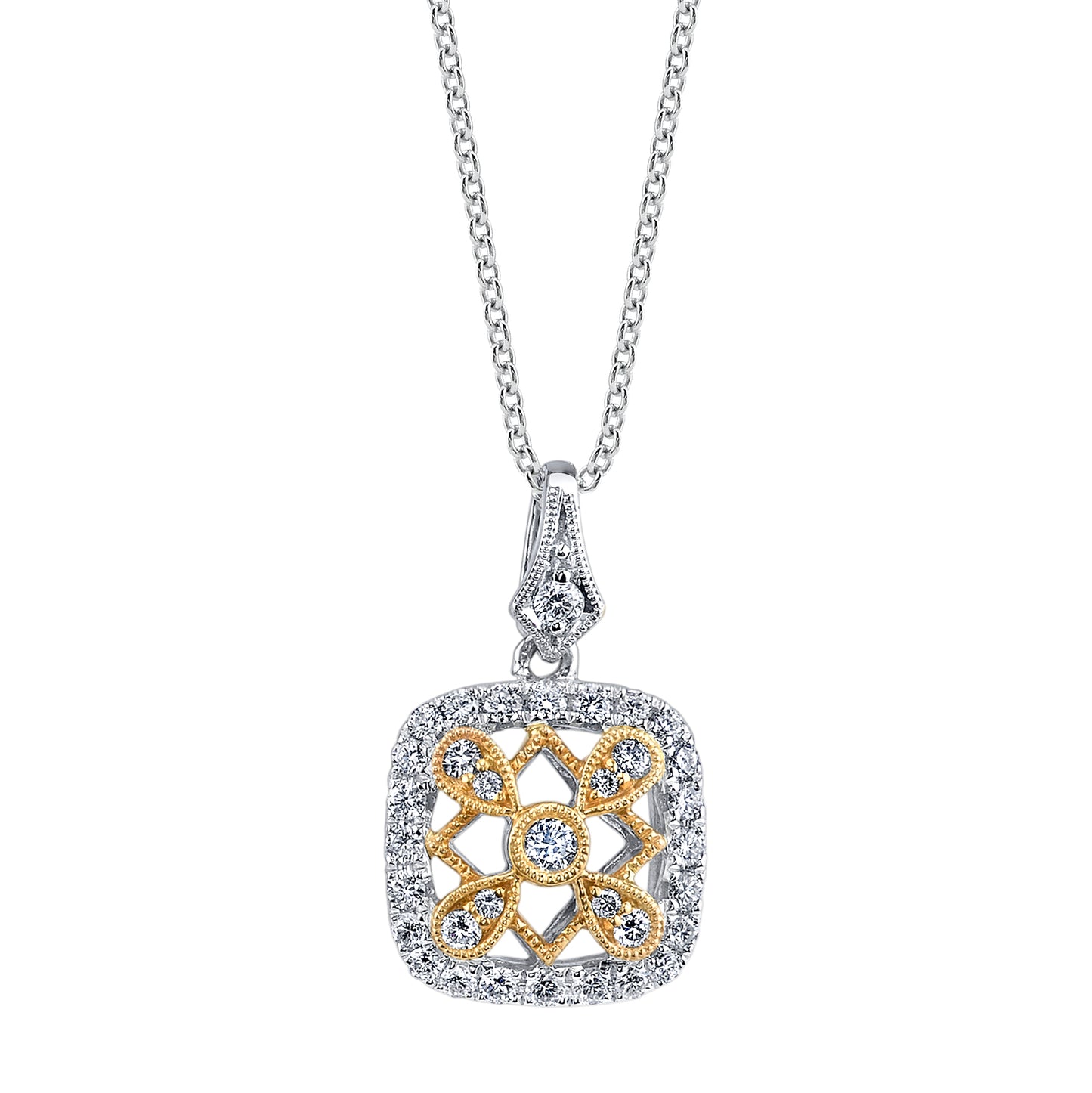 Two Tone Filigree Design Diamond Pendant