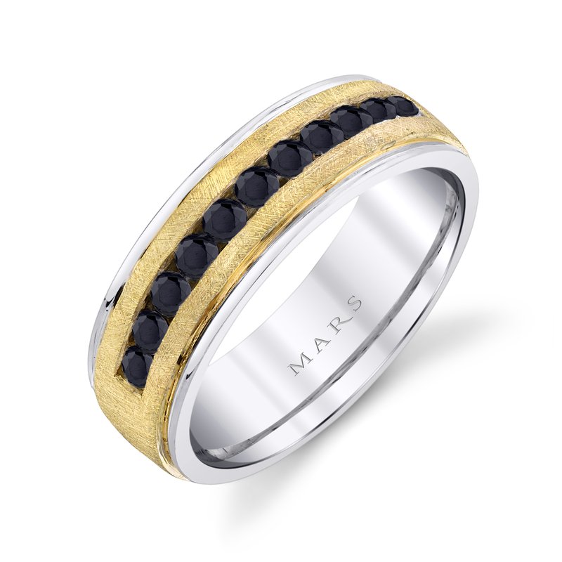 Men's 7mm Two Tone with 0.85 CRT Black Diamond Stone Brush Finish Wedding Band