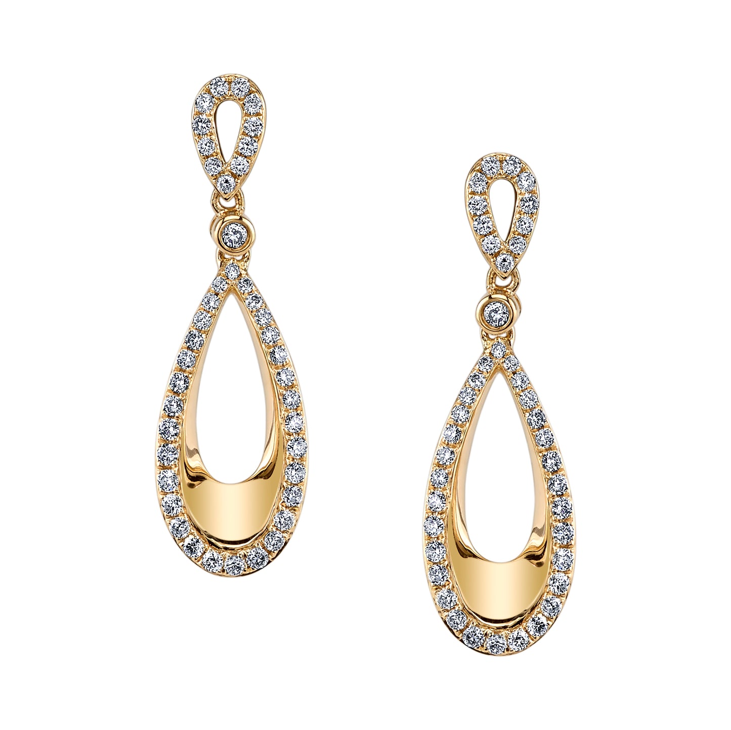 Yellow Gold Open Teardrop Diamond Earrings