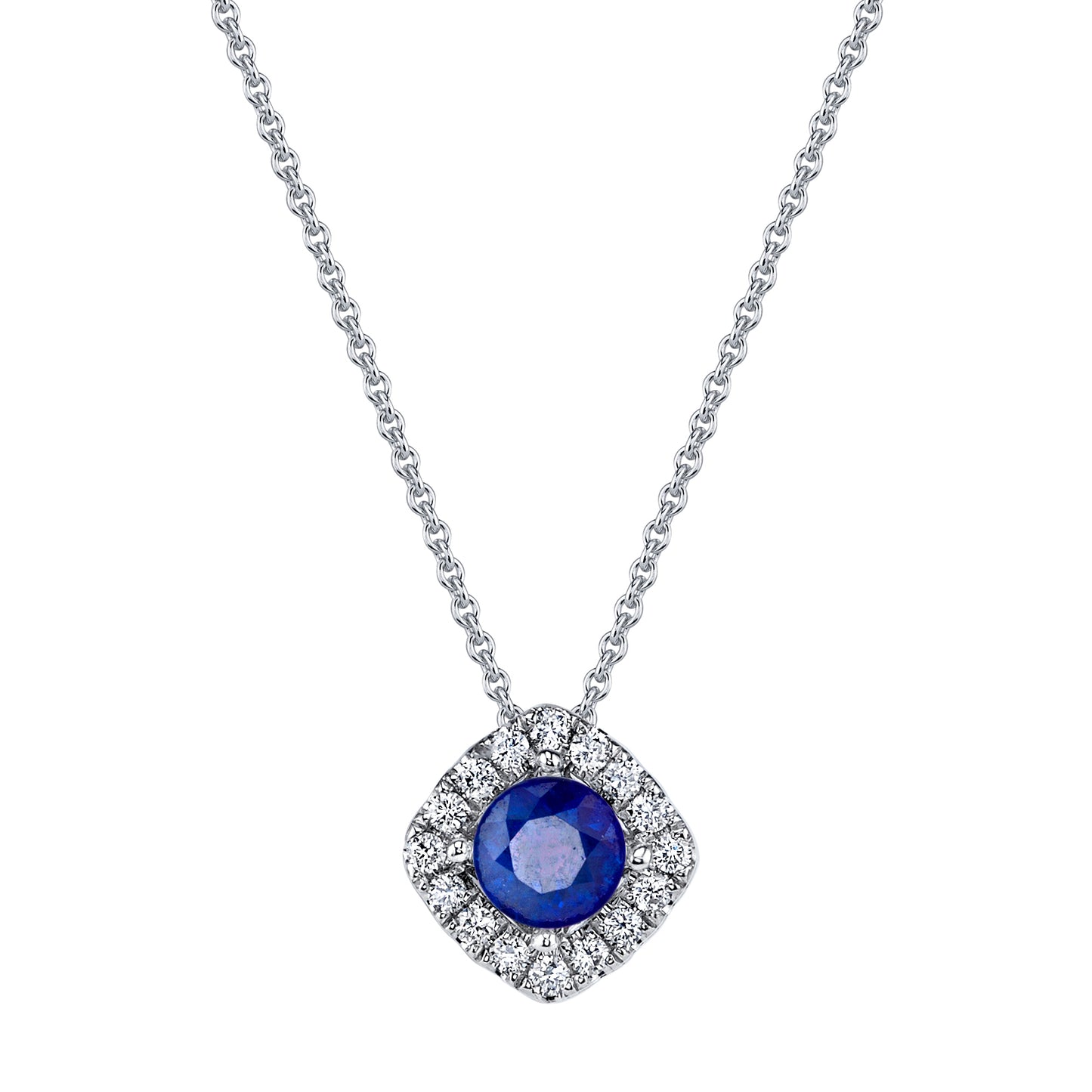 White Gold Sapphire Diamond Side Square Halo Pendant