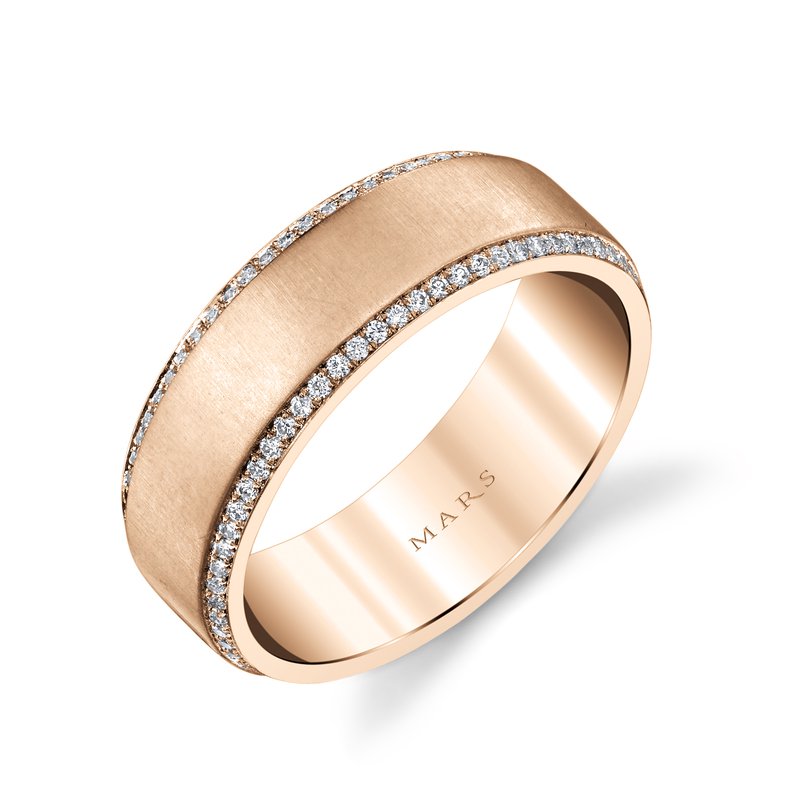 Men's 7mm Brushed Finish with Double Diamond Row Wedding Band