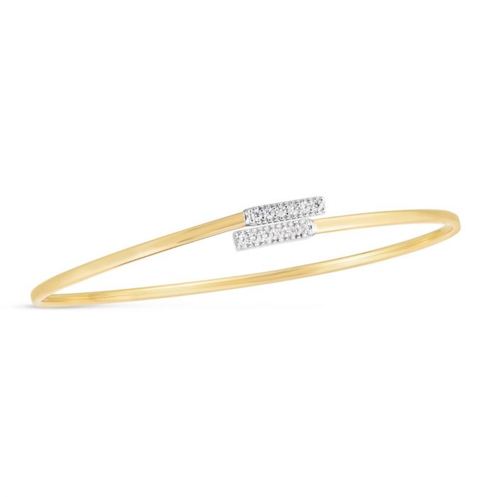 14K Diamond Bypass Bar Bangle