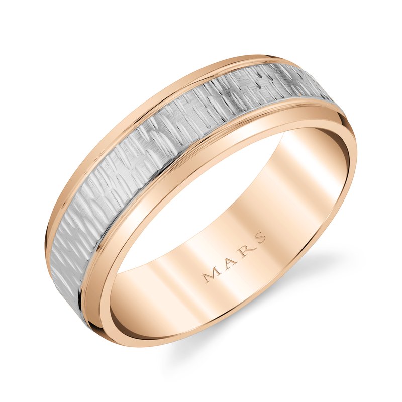 Men's 14k 7mm Two Tone Serrated Engraved Brushed Finish Wedding Band