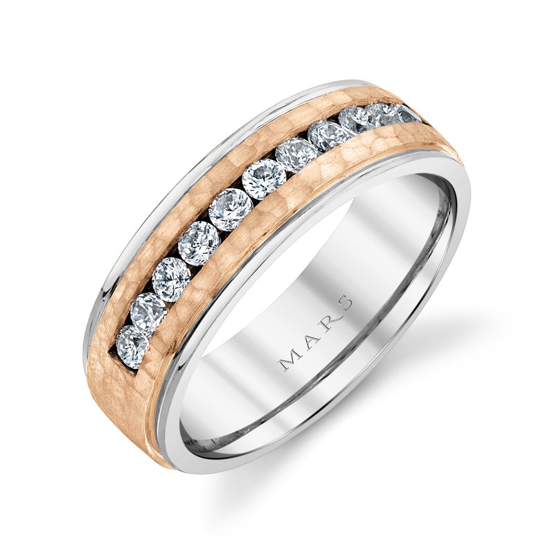 Men's 7mm Two Tone Hammered 0.60 CRT Diamond Wedding Band