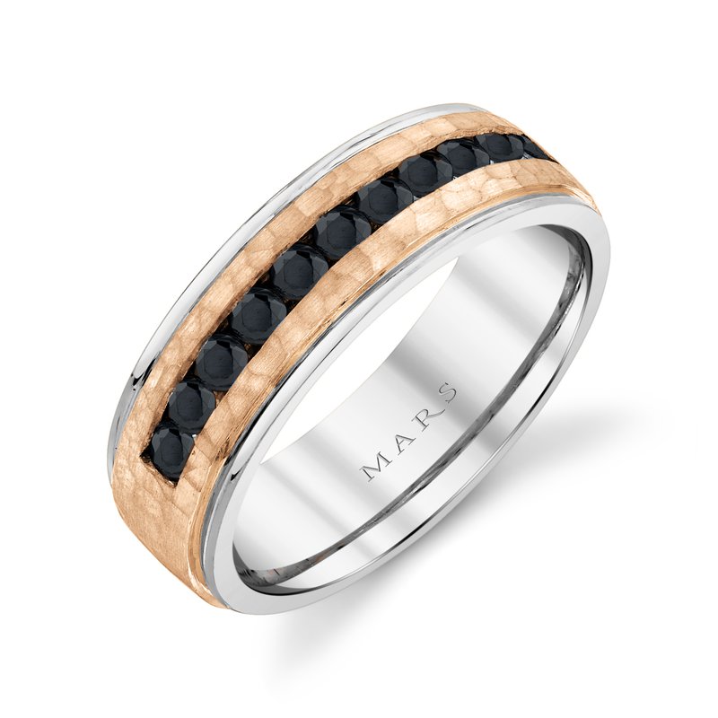 Men's 7mm Two Tone with 0.85 CRT Black Diamond Hammer Finish Wedding Band