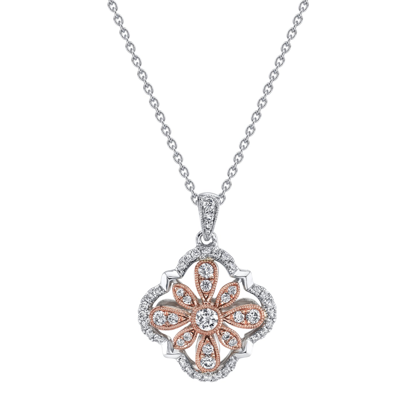 Two Tone Intricate Diamond Pendant