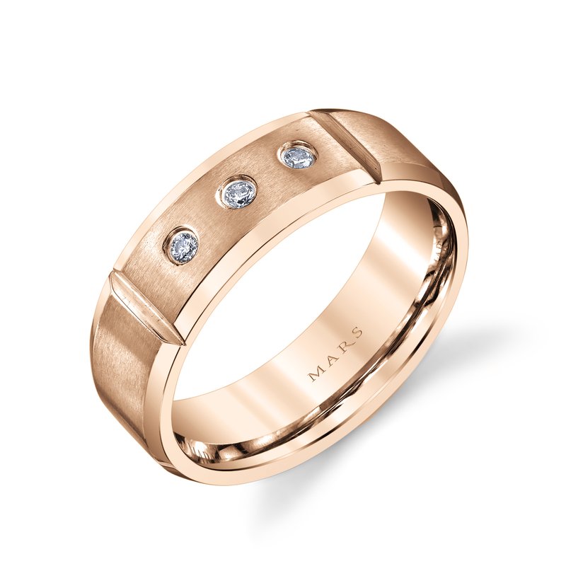 Men's Three Stone Bezel Set Brushed Finish with Beveled Edge Wedding Band