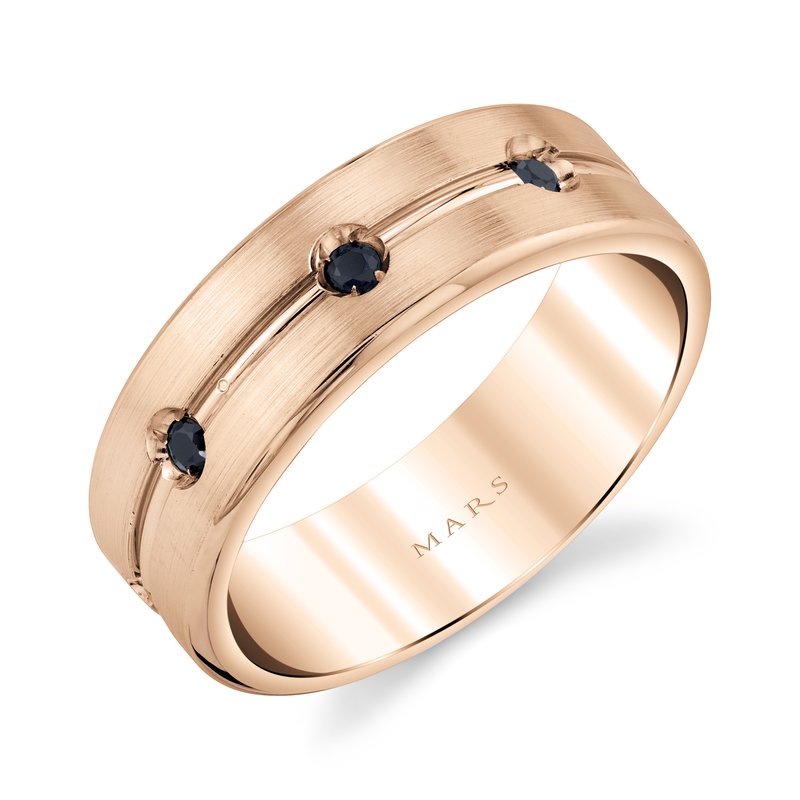 Men's 6.5 mm Satin Finish with 8 Black Diamonds Wedding Band