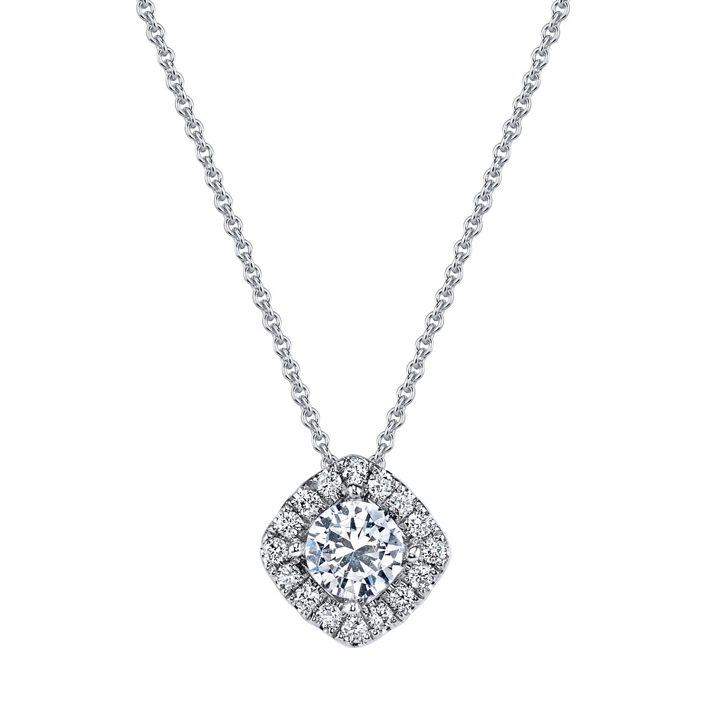 White Gold Diamond Side Square Halo Pendant