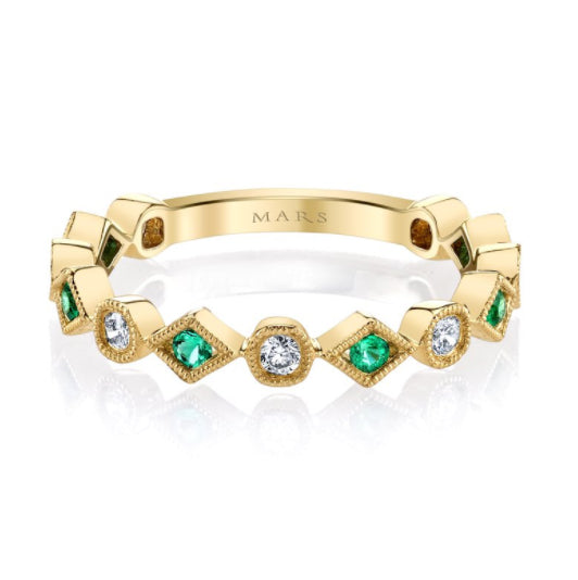 14K Yellow Gold Emerald and Diamonds Band
