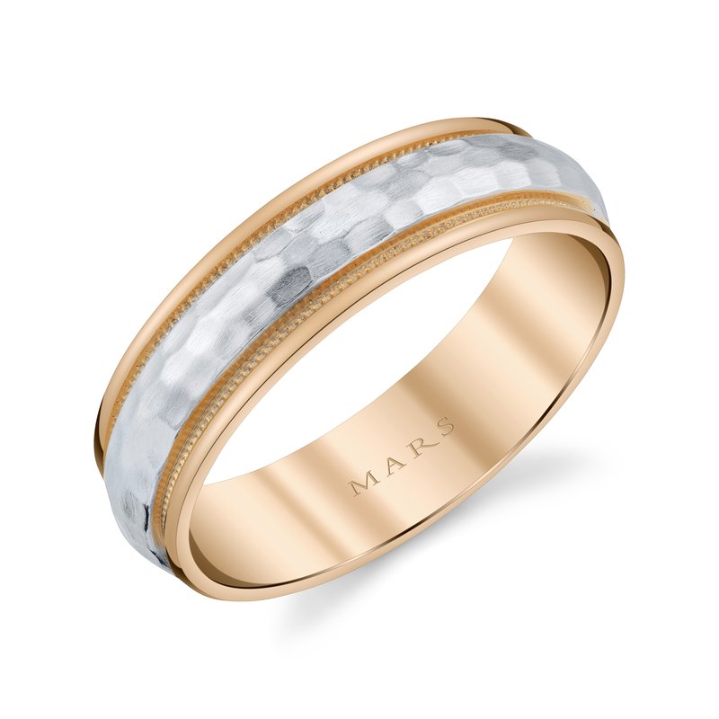 Men's 7mm Two Tone Hammered Finish with Milgrain Edge Wedding Band