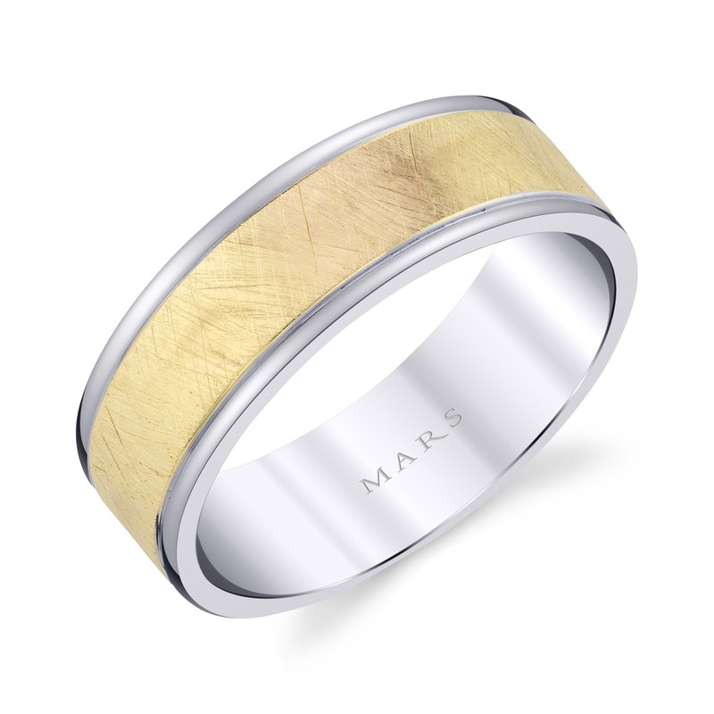 Men's 7mm Two Tone Iced Matte Finish Wedding Band
