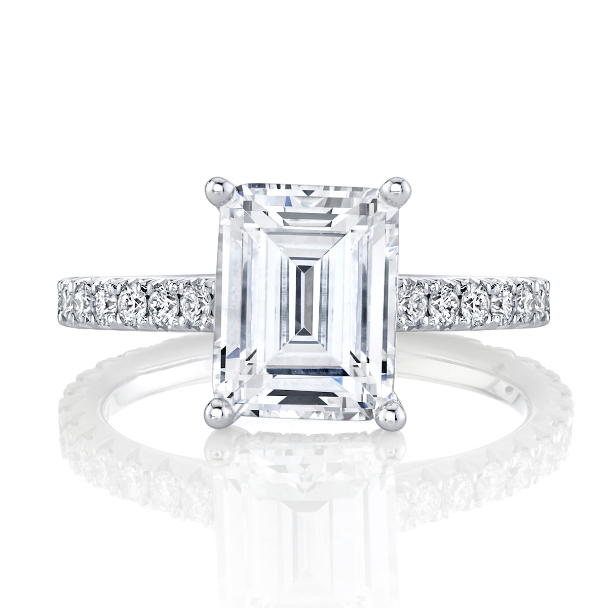 Mars Emerald Engagement Ring with Hidden Halo 14K White Gold